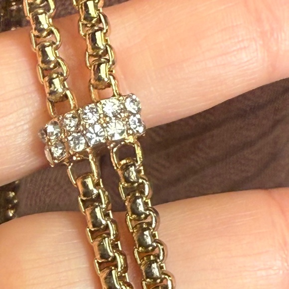 Vintage Goldtone Opera Length Tassel Necklace Rhinestone Accents - Picture 4 of 12